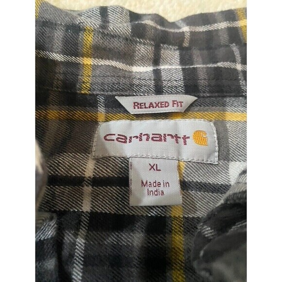 Carhartt Shirt Mens Size XL Yellow Plaid Button Up Long Sleeve Relaxed Fit - Picture 3 of 7